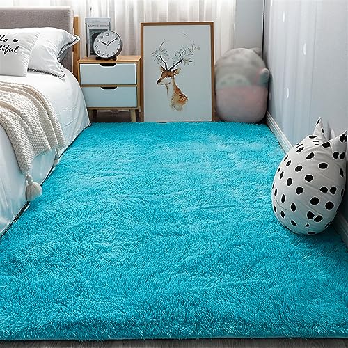 SK Studio Teppiche Flausching Wohnzimmer Teppiche Shaggy Teppiche Schlafzimmer Teppich Waschbarer Weiche Teppiche Blau, 80x160cm von SK Studio