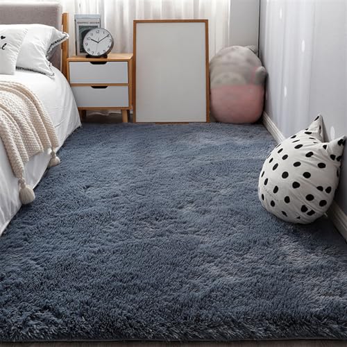 SK Studio Teppiche Flausching Wohnzimmer Teppiche Shaggy Teppiche Schlafzimmer Teppich Waschbarer Weiche Teppiche Dunkelgrau, 140x200cm von SK Studio