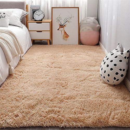 SK Studio Teppiche Flausching Wohnzimmer Teppiche Shaggy Teppiche Schlafzimmer Teppich Waschbarer Weiche Teppiche Kamel, 200x200cm von SK Studio