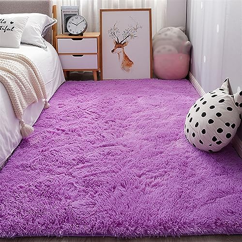 SK Studio Teppiche Flausching Wohnzimmer Teppiche Shaggy Teppiche Schlafzimmer Teppich Waschbarer Weiche Teppiche Lila, 100x200cm von SK Studio