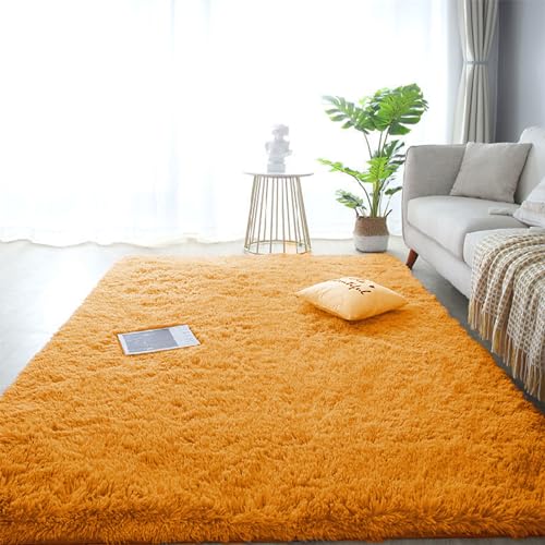 SK Studio Teppiche Flausching Wohnzimmer Teppiche Shaggy Teppiche Schlafzimmer Teppich Waschbarer Weiche Teppiche Orange, 180x200cm von SK Studio