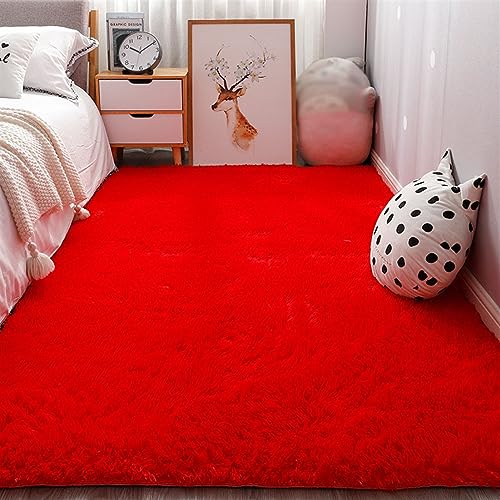 SK Studio Teppiche Flausching Wohnzimmer Teppiche Shaggy Teppiche Schlafzimmer Teppich Waschbarer Weiche Teppiche Rot, 200x400cm von SK Studio