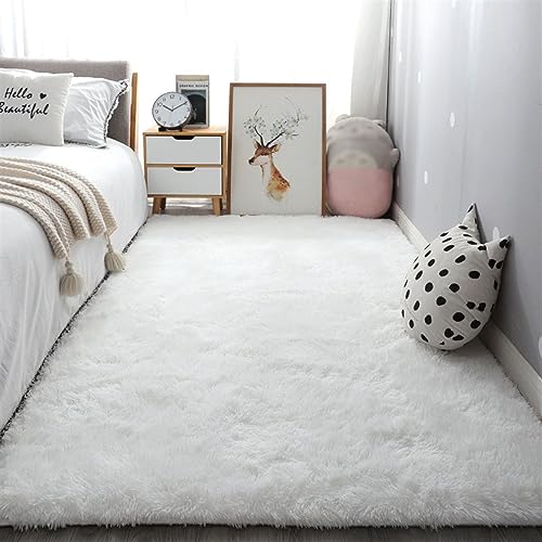 SK Studio Teppiche Flausching Wohnzimmer Teppiche Shaggy Teppiche Schlafzimmer Teppich Waschbarer Weiche Teppiche Weiß, 60x160cm von SK Studio