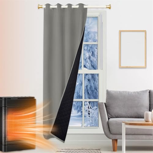 SK Studio Thermo Türvorhang Kälteschutz 110x220cm, Wasserdicht Winter Vorhänge Wärmeisolierend Dicke Gardinen Raumteiler mit Ösen für Türen Schlafzimmer, Hellgrau von SK Studio