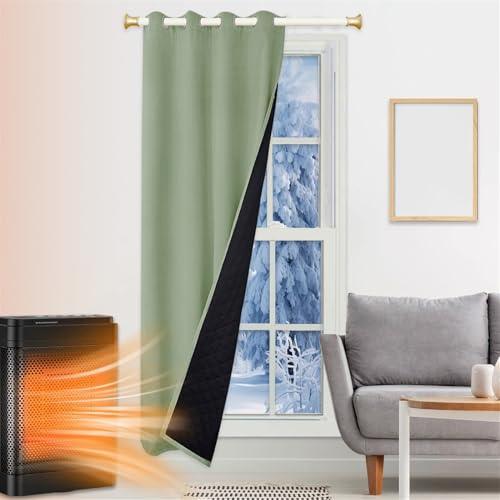 SK Studio Thermo Türvorhang Kälteschutz 80x200cm, Wasserdicht Winter Vorhänge Wärmeisolierend Dicke Gardinen Raumteiler mit Ösen für Türen Schlafzimmer, Salbei Grün von SK Studio