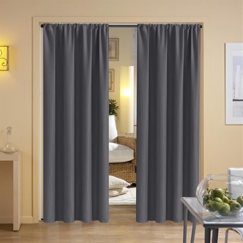 SK Studio Thermovorhang Kälteschutz Kräuselband Wohnzimmer Gardinen Blickdicht 2er Set Kälteschutz Türvorhang für Schlafzimmer, Dunkelgrau, 84x46cm von SK Studio