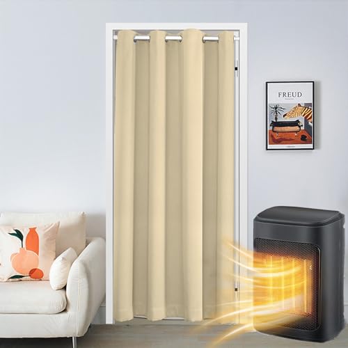 SK Studio Türvorhang Blickdicht Thermo Gardinen Vorhang mit Ösen Thermovorhang Kälteschut Wärmeisolierend für Schlafzimmer Tür Schrank Vorhang Beige, 107x203cm von SK Studio