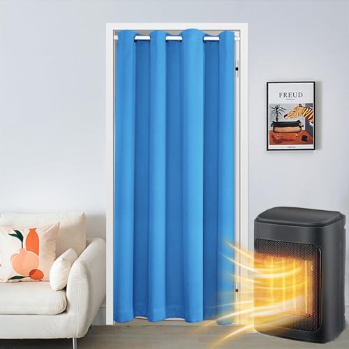 SK Studio Türvorhang Blickdicht Thermo Gardinen Vorhang mit Ösen Thermovorhang Kälteschut Wärmeisolierend für Schlafzimmer Tür Schrank Vorhang Blau, 107x203cm von SK Studio