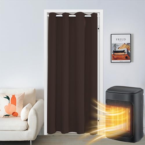 SK Studio Türvorhang Blickdicht Thermo Gardinen Vorhang mit Ösen Thermovorhang Kälteschut Wärmeisolierend für Schlafzimmer Tür Schrank Vorhang Braun, 107x203cm von SK Studio