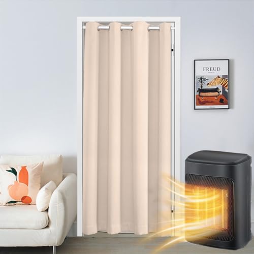 SK Studio Türvorhang Blickdicht Thermo Gardinen Vorhang mit Ösen Thermovorhang Kälteschut Wärmeisolierend für Schlafzimmer Tür Schrank Vorhang Creme, 107x203cm von SK Studio