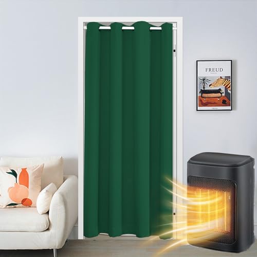 SK Studio Türvorhang Blickdicht Thermo Gardinen Vorhang mit Ösen Thermovorhang Kälteschut Wärmeisolierend für Schlafzimmer Tür Schrank Vorhang Dunkelgrün, 132x244cm von SK Studio