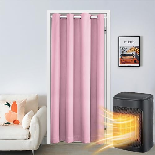 SK Studio Türvorhang Blickdicht Thermo Gardinen Vorhang mit Ösen Thermovorhang Kälteschut Wärmeisolierend für Schlafzimmer Tür Schrank Vorhang Hell-Pink, 86x203cm von SK Studio