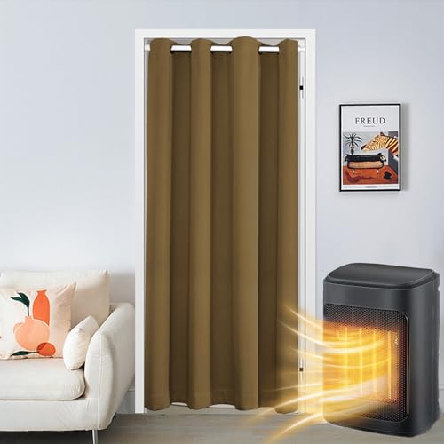 SK Studio Türvorhang Blickdicht Thermo Gardinen Vorhang mit Ösen Thermovorhang Kälteschut Wärmeisolierend für Schlafzimmer Tür Schrank Vorhang Kaffee, 107x203cm von SK Studio