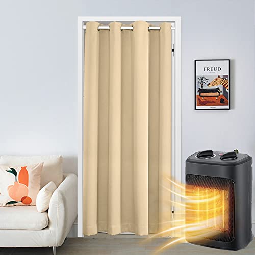 SK Studio Türvorhang Blickdicht Thermo Gardinen Vorhang mit Ösen Thermovorhang Kälteschut Wärmeisolierend für Schlafzimmer Tür Schrank Vorhang Khaki, 132x203cm von SK Studio