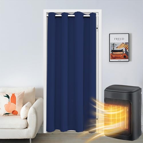 SK Studio Türvorhang Blickdicht Thermo Gardinen Vorhang mit Ösen Thermovorhang Kälteschut Wärmeisolierend für Schlafzimmer Tür Schrank Vorhang Navy blau, 107x203cm von SK Studio