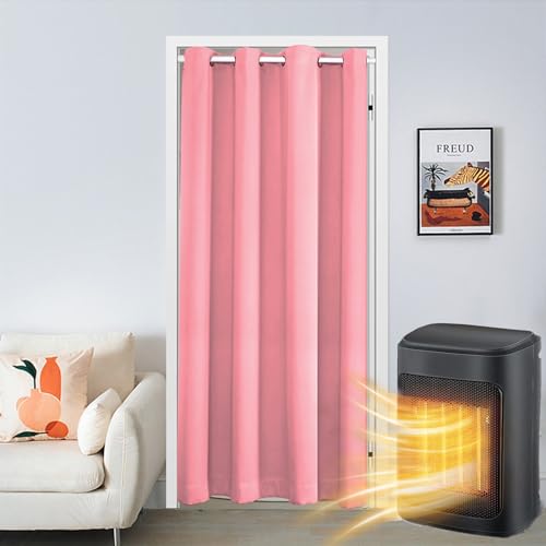 SK Studio Türvorhang Blickdicht Thermo Gardinen Vorhang mit Ösen Thermovorhang Kälteschut Wärmeisolierend für Schlafzimmer Tür Schrank Vorhang Rosa, 107x203cm von SK Studio