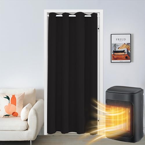 SK Studio Türvorhang Blickdicht Thermo Gardinen Vorhang mit Ösen Thermovorhang Kälteschut Wärmeisolierend für Schlafzimmer Tür Schrank Vorhang Schwarz, 107x203cm von SK Studio