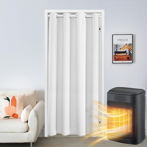 SK Studio Türvorhang Blickdicht Thermo Gardinen Vorhang mit Ösen Thermovorhang Kälteschut Wärmeisolierend für Schlafzimmer Tür Schrank Vorhang Weiß, 107x203cm von SK Studio