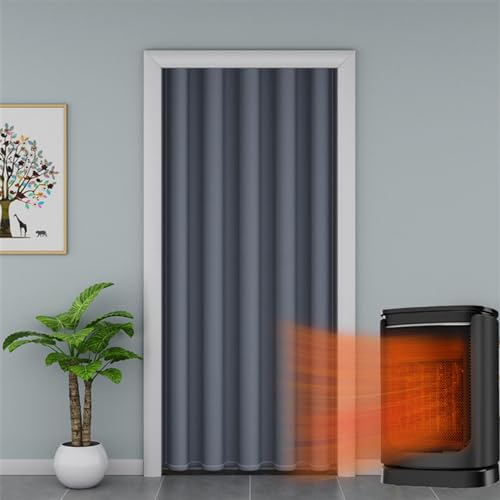 SK Studio Türvorhang Blickdicht Thermo Gardinen Vorhang mit Ösen Winter Kälteschut Wärmehaltung Vorhang Tür Raumteiler für Schlafzimmer Dunkelgrau, 120x200cm von SK Studio