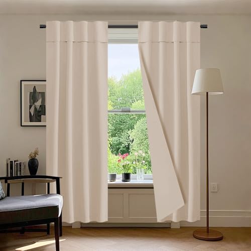 SK Studio Verdunklungsvorhänge Vorhang Blickdicht 2er Set H160 x B107 cm Gardinen Thermovorhang Hitzeschutz Vorhänge für Wohnzimmer Schlafzimmer, Beige von SK Studio