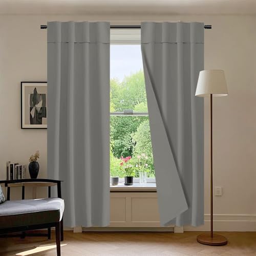 SK Studio Verdunklungsvorhänge Vorhang Blickdicht 2er Set H183 x B91 cm Gardinen Thermovorhang Hitzeschutz Vorhänge für Wohnzimmer Schlafzimmer, Grau von SK Studio