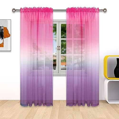 SK Studio Voile Gardinen Farbverlauf mit Kräuselband Wohnzimmer 2er-Set Leinenoptik Transparent Vorhang für Dekoration Kinderzimmer Schlafzimmer 2 Stück Pink Lila, 107x183cm SK Studio Voile Gardinen Farbverlauf mit Kräuselband Wohnzimmer 2er-Set Leinenoptik Transparent Vorhang für Dekoration Kinderzimmer Schlafzimmer 2 Stück Pink Lila, 107x183cm von SK Studio