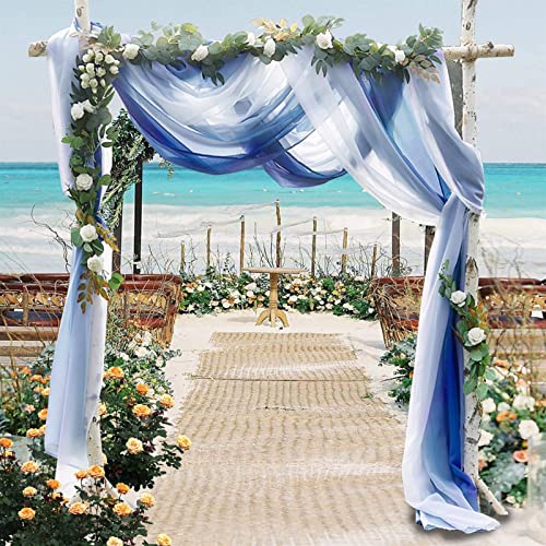 SK Stuido Querbehang Transparente Gardinen Schals Voile Vorhang Freihanddeko Dekoschals Gardinen Dekoschals Vorhang für Party Hochzeit Schlafzimmer 2 Stück Blau, 130x518cm von SK Studio