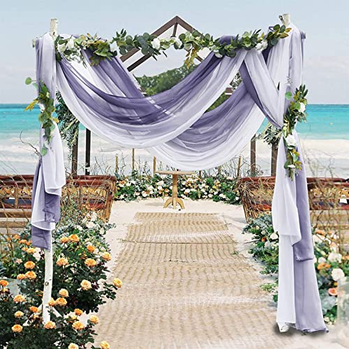 SK Stuido Querbehang Transparente Gardinen Schals Voile Vorhang Freihanddeko Dekoschals Gardinen Dekoschals Vorhang für Party Hochzeit Schlafzimmer 2 Stück Lila, 130x426cm von SK Studio