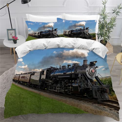 Bettwäsche 135x200 Junge Mädchen Retro-Zug Bettwäsche135x200 Kinder Sommer Winter Mikrofaser Betten Set Dampflokomotive Bettwäscheset mit 2 Kissenbezug 80x80 von SK-YBB