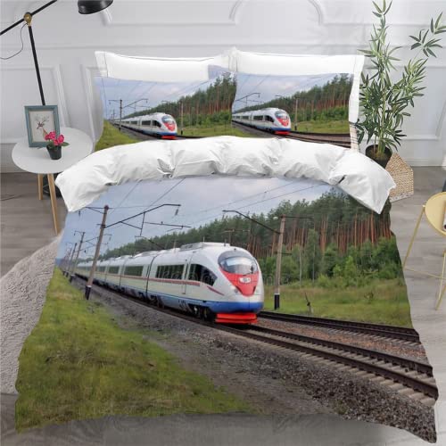 Bettwäsche 135x200 Junge Mädchen Zug Eisenbahn Bettwäsche135x200 Kinder Sommer Winter Mikrofaser Betten Set Elektrische Lok Zug Lokomotive Bettwäscheset mit 2 Kissenbezug 80x80 von SK-YBB