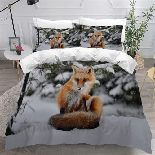 Bettwäsche Set 135x200 Fuchs Bettwäsche für Kinder 3 Teilig 3D Der Schnee Kinderbettwäsche 135x200 Mit Reißverschluss mit 1 Bettbezug 2 Kissenbezügen von SK-YBB