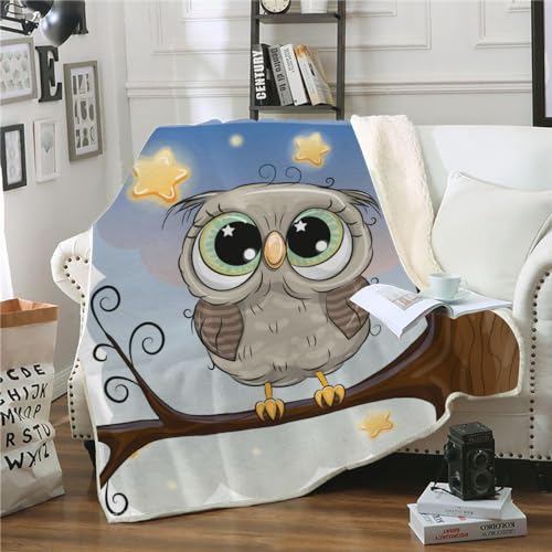 Fleecedecke Kuscheldecke 150x200 Kinder Jungen Mädche Eule Wolldecke Weich Sofadecke Wohndecke Couchdecke Wohnzimmerdecke Sofa Decke Tier Bed Decke XL Warm Sherpa von SK-YBB
