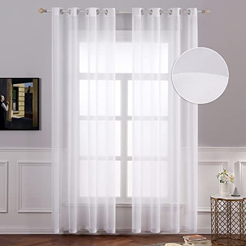 Gardinen 2er Set Aus Voile Mit Ösen Transparent Gardine Ösenvorhang Gaze Schals Fensterschal Für Wohnzimmer Schlafzimmer (Weiß,130 * 210cm) von SK-YBB