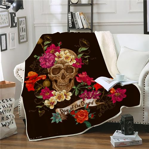 Kuscheldecke 150x200 Kinder Jungen Mädche Gotischer Totenkopf Wolldecke Weich Sofadecke Warm Wohndecke Couchdecke Wohnzimmerdecke Sofa überwurfdecke Schädelrose Decke XL Super Soft von SK-YBB