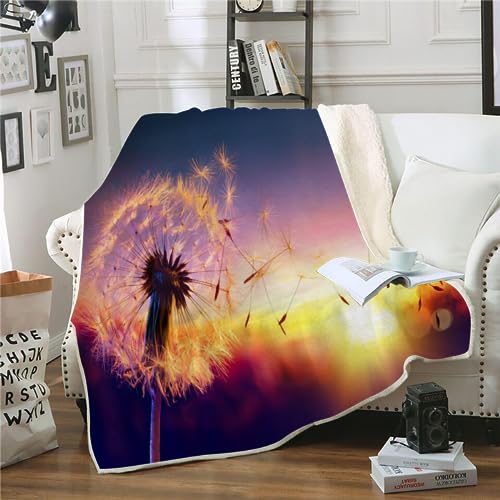 Kuscheldecke 150x200 Kinder Jungen Mädche Löwenzahn Wolldecke Weich Sofadecke Warm Wohndecke Couchdecke Wohnzimmerdecke Sofa überwurfdecke Sonnenuntergangslandschaft Decke XL Super Soft von SK-YBB