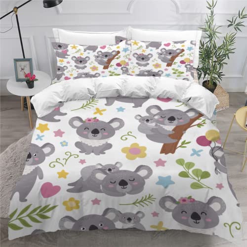 SK-YBB Bettwäsche 155x220 Koala Bettwäsche Kind Junge Mädchen Microfase Bettbezug Cartoon-Koala 3D Druck Kinderbettwäsche Mit Reißverschluss Und Kissenbezug von SK-YBB