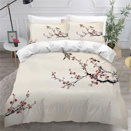 SK-YBB Bettwäsche 200x200 Kirschblüten Bettwäsche Junge Mädchen 3D Mikrofaser Bedding Landschaft mit Reißverschluss 1 Bettbezug 2 Kissenbezug 80x80 cm für Kinder Jungs von SK-YBB