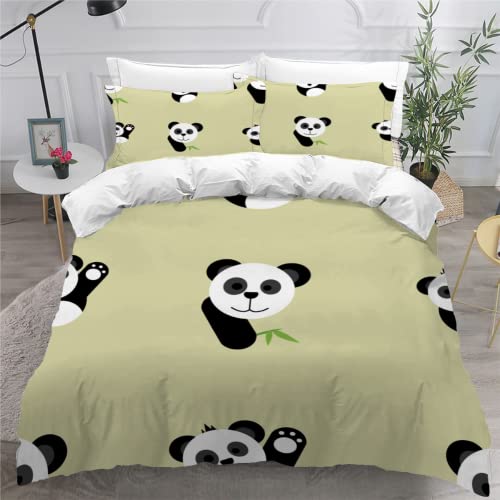 SK-YBB Bettwäsche Set 135x200 Panda Bettwäsche für Kinder 3 Teilig 3D Panda Kinderbettwäsche 135x200 Mit Reißverschluss mit 1 Bettbezug 2 Kissenbezügen von SK-YBB