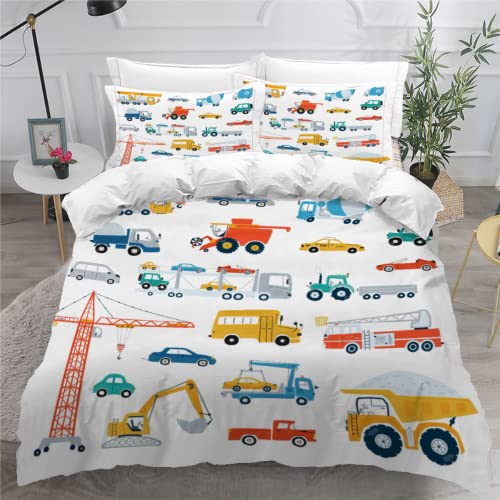 SK-YBB Bettwäsche Set 135x200 Traktor Bettwäsche für Kinder 3 Teilig 3D Cartoon-Auto Kinderbettwäsche 135x200 Mit Reißverschluss mit 1 Bettbezug 2 Kissenbezügen von SK-YBB