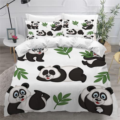 SK-YBB Bettwäscheset 155x220 Panda Bettwäsche Junge Mädchen 3D Bettbezüge 3 Teilig Mikrofaser Weiss Doppelbett Bettbezüge mit Reißverschluss 2 Kissenbezug 80x80 von SK-YBB