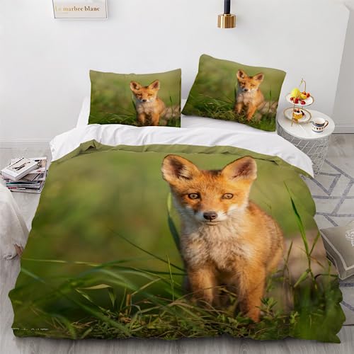 SK-YBB Fuchs Bettwäsche 135x200 Kinder-Bettwäsche für Mädchen und Jungen Reißverschluss Bettwäsche-Set Tier Mikrofaser Bettbezug 2 Kissenbezug 80x80cm von SK-YBB