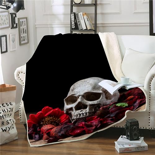 SK-YBB Kuscheldecke 130x150 Kinder Cartoon Gothic Totenkopf Schwarz Fleecedecke für Bett Sofa Kleinkind Flanell Fleece Schädelrose für Jungen Mädchen Geschenke Schlafzimmer Büro Sofa Decke von SK-YBB