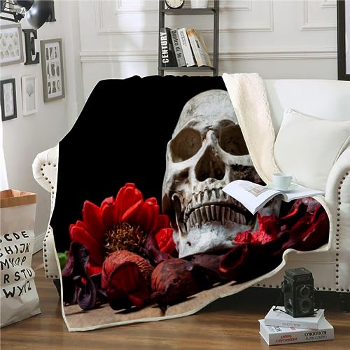 SK-YBB Kuscheldecke 130x150 Kinder Cartoon Skull Fleecedecke für Bett Sofa Kleinkind Flanell Fleece Schädelrose für Jungen Mädchen Geschenke Schlafzimmer Büro Sofa Decke von SK-YBB