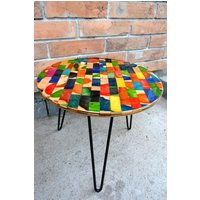 Perfektes Geschenk Recycelter Skateboard Couchtisch Mit Haarnadelbeinen, Beistelltisch, 49cm Durchmesser, Höhe 40cm, Einzigartiges Kunstwerk von SK8RINGS