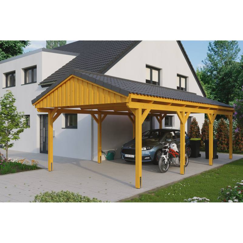 SKAN HOLZ Einzelcarport 'Fichtelberg' 423 x 808 cm eichefarben mit Dachlattung von SKAN HOLZ
