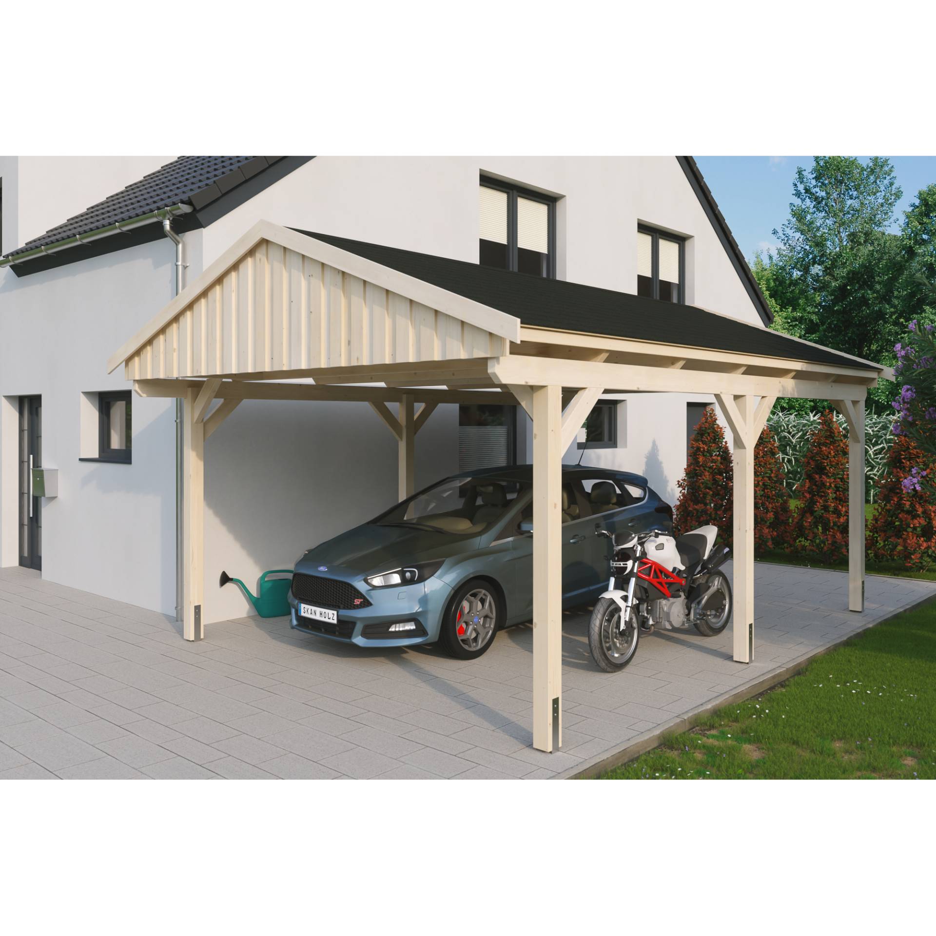 SKAN HOLZ Einzelcarport 'Fichtelberg' 423 x 566 cm naturfarben mit schwarzen Schindeln von SKAN HOLZ