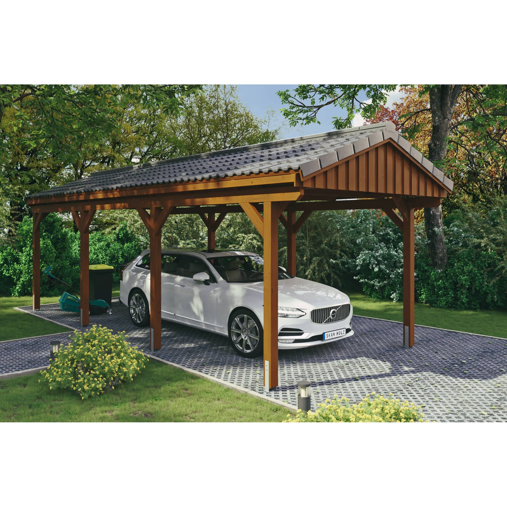 SKAN HOLZ Einzelcarport 'Fichtelberg' 317 x 808 cm nussbaumfarben mit Dachlattung von SKAN HOLZ