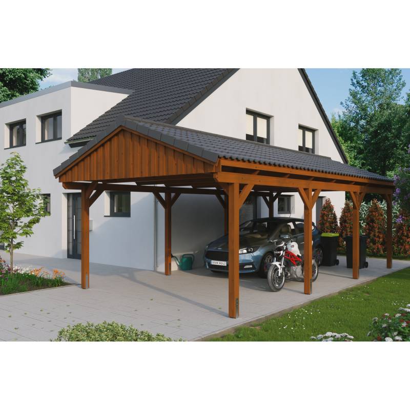SKAN HOLZ Einzelcarport 'Fichtelberg' 423 x 808 cm nussbaumfarben mit Dachlattung von SKAN HOLZ