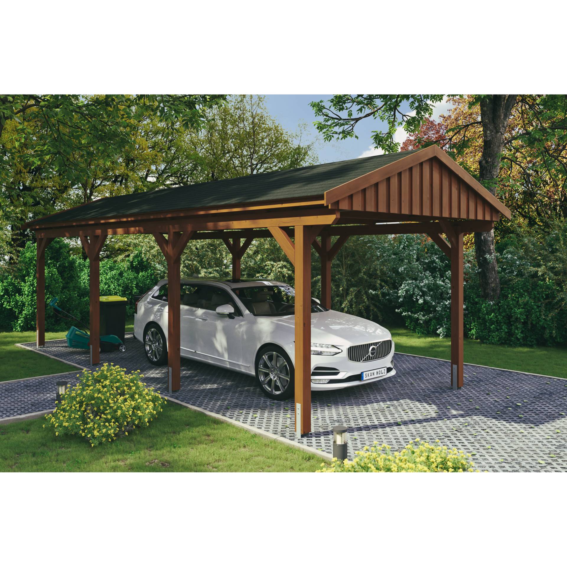 SKAN HOLZ Einzelcarport 'Fichtelberg' 317 x 808 cm nussbaumfarben mit schwarzen Schindeln von SKAN HOLZ