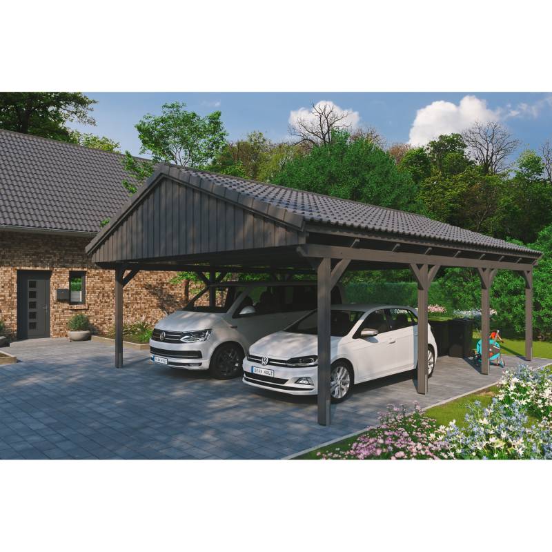 SKAN HOLZ Doppelcarport 'Fichtelberg' 618 x 808 cm schiefergrau mit Dachlattung von SKAN HOLZ